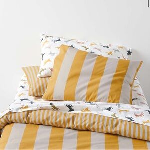 Crate&Barrel Yellow and Gray Striped Duvet Cover